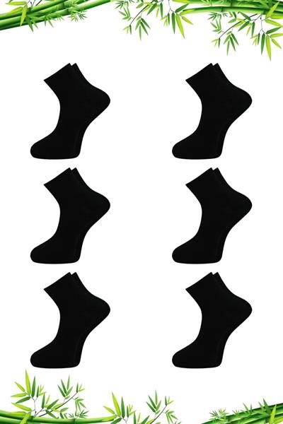 Erkek Bambu Yarım Konç Düz Siyah Çorap Dikişsiz 6lı Paket