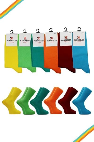 Erkek Çok Renkli Soket Uzun Düz Çorap Dikişsiz 6lı Paket
