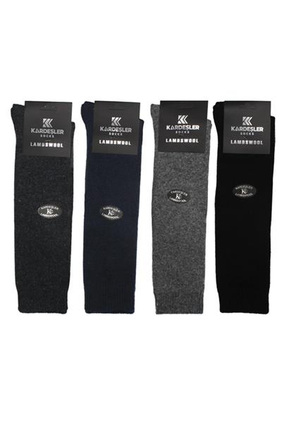 Erkek Diz Altı Lambswool Termal Yün Kışlık Havlu Kalın Çok Renkli Çorap 4lü Paket