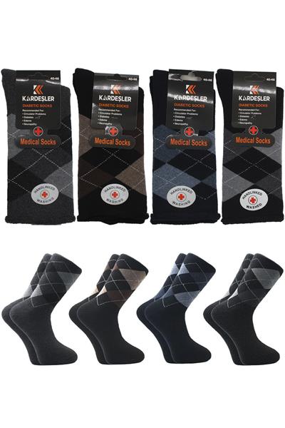 Erkek Havlu Lastiksiz Diyabetik Pamuklu Kışlık Kalın Soket Çorap Çok Renkli Termal 4lü Paket
