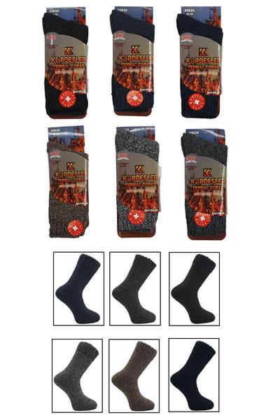 Erkek Lambswool Termal Yün Kışlık Havlu Kalın Çok Renkli Çorap 6lı Paket Isıyı İçeride Tutar