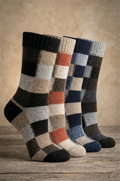 Erkek Lambswool Yün Kışlık Çok Renkli Soket Çorap 4lü Paket