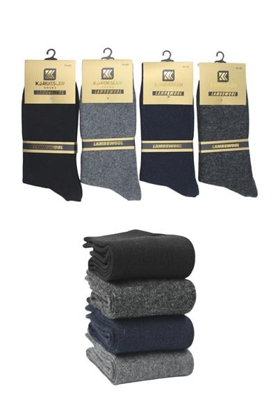 Erkek Lambswool Yün Kışlık Soket Çorap Çok Renkli 4lü Paket