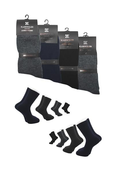 Erkek Lambswool Yün Kışlık Soket Çorap Çok Renkli 4lü Paket