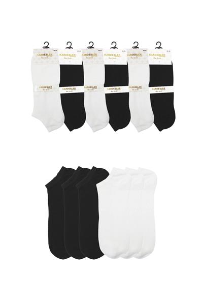 Erkek Siyah-beyaz Patik Pamuklu Pirinç Örgülü Çorap 6lı Paket 3 Siyah 3 Beyaz