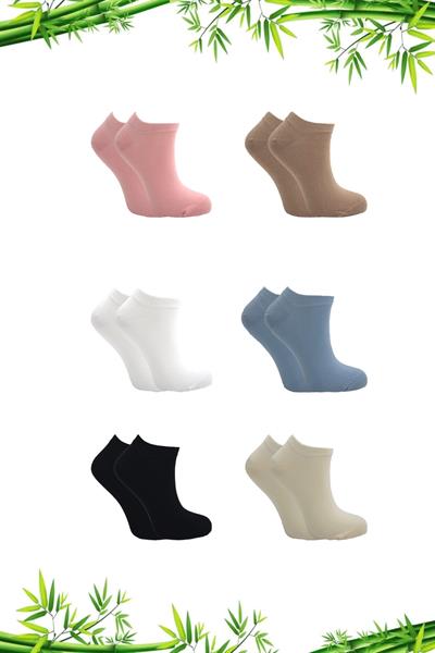 Kadın Bambu Asorti Patik Çorap Çok Renkli Dikişsiz 6lı Paket
