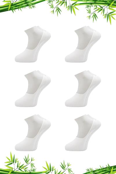 Kadın Bambu Babet Beyaz Çorap Dikişsiz Görünmez Kaydırmaz Topuk Silikonlu 6lı