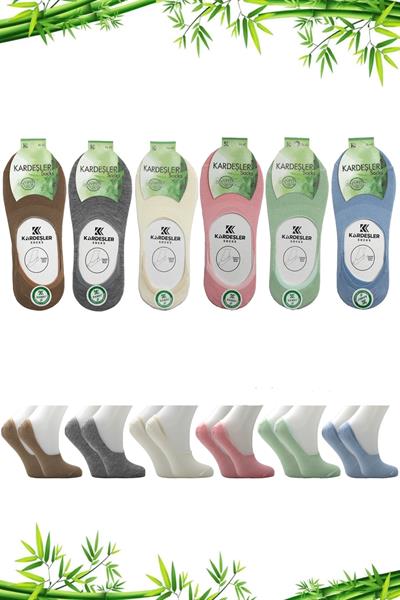 Kadın Bambu Babet Çok Renkli Çorap Dikişsiz Görünmez Kaydırmaz Topuk Silikonlu 6lı Paket