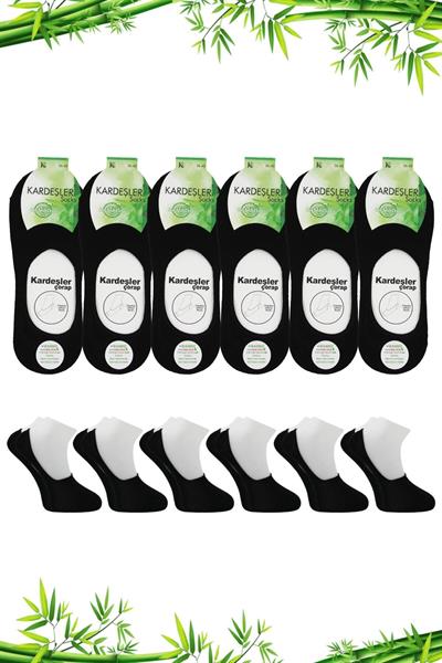 Kadın Bambu Babet Siyah Çorap Dikişsiz Görünmez Kaydırmaz Topuk Silikonlu 6lı Paket