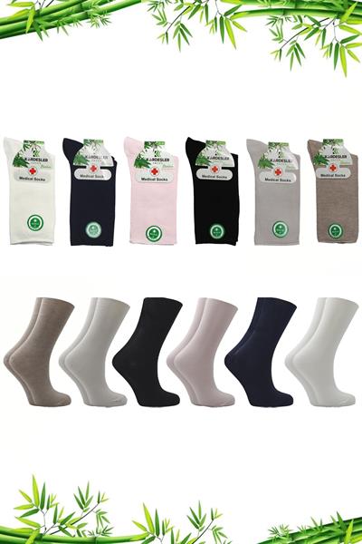 Kadın Bambu Çok Renkli Soket Diyabetik Şeker Çorabı Sıkmayan Çorap 6lı Paket