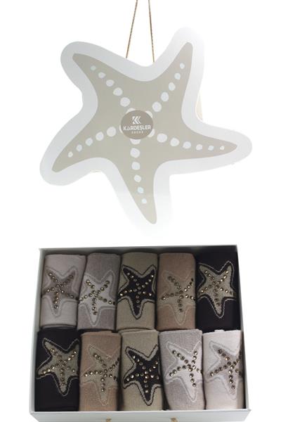 Kadın Bambu Çok Renkli Taş Işlemeli Soket Çorap 10lu Premium Kutulu