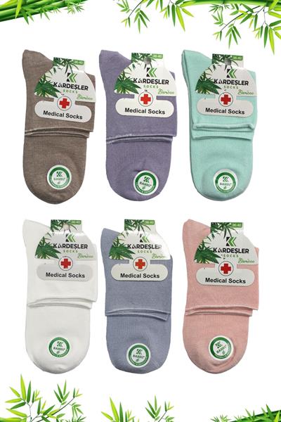 Kadın Bambu Çok Renkli Yarım Konç Diyabetik Şeker Çorabı Sıkmayan Çorap 6lı Paket