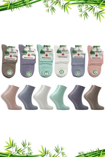 Kadın Bambu Çok Renkli Yarım Konç Diyabetik Şeker Çorabı Sıkmayan Çorap 6lı Paket