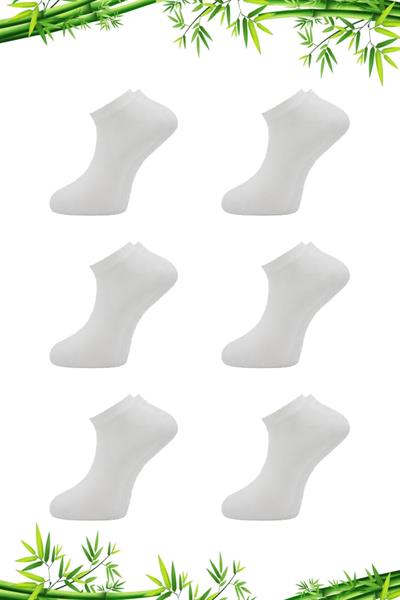 Kadın Bambu Patik Beyaz Çorap Dikişsiz 6lı Paket