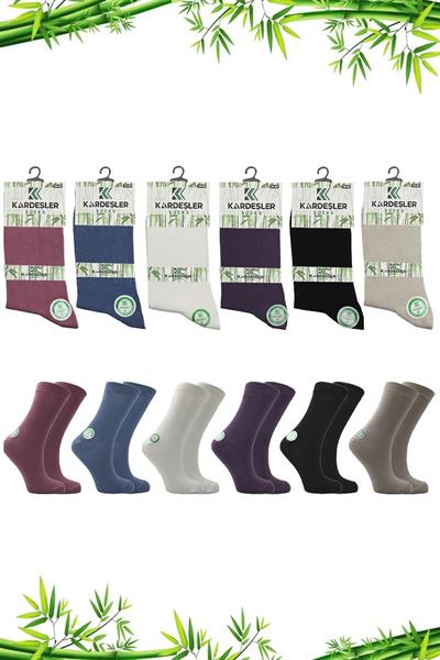 Kadın Bambu Soket Asorti Çok Renkli Çorap Dikişsiz 6lı Paket