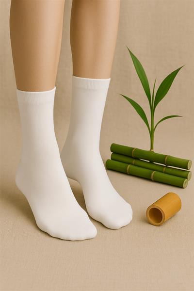 Kadın Bambu Soket Çorap Beyaz Dikişsiz 6lı Paket
