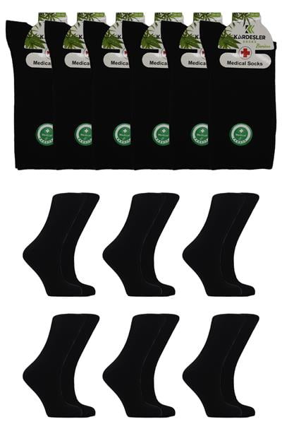 Kadın Bambu Soket Diyabetik Lastiksiz Şeker Çorabı Sıkmayan Çorap Siyah 6lı Paket