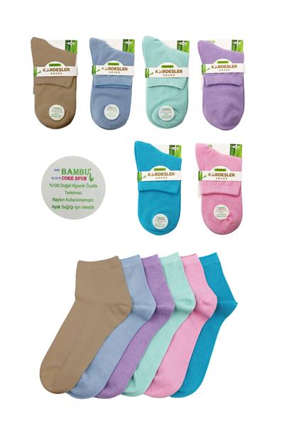 Kadın Bambu Yarım Konç Çok Renkli Dikişsiz Düz Çorap 6lı Paket