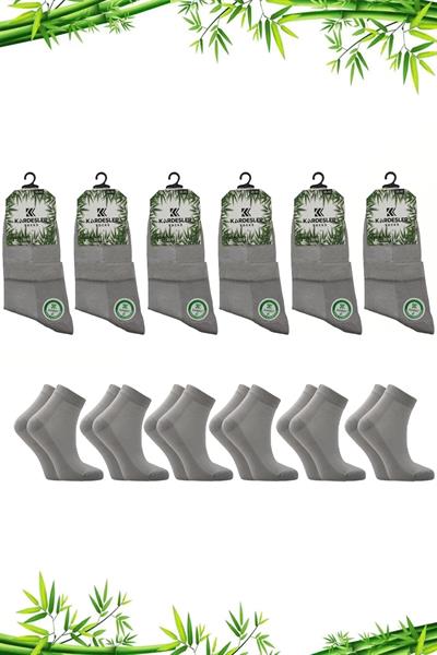 Kadın Bambu Yarım Konç Dikişsiz Düz Çorap Gri 6lı Paket
