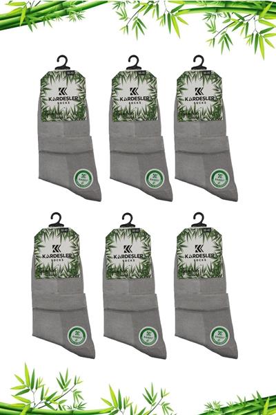 Kadın Bambu Yarım Konç Dikişsiz Düz Çorap Gri 6lı Paket