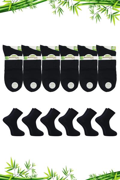 Bambu Yarım Konç Düz Siyah Çorap Dikişsiz 6lı Paket