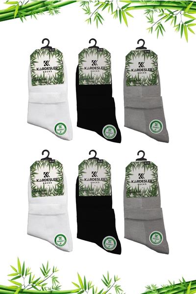 Kadın Bambu Yarım Konç Renkli Dikişsiz Düz Çorap 6lı Paket