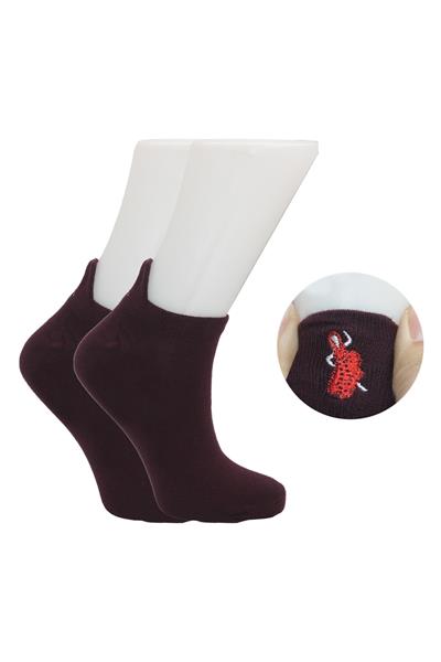 Kadın Bordo Renkli Nakışlı Pamuklu Patik Çorap 4lü Paket