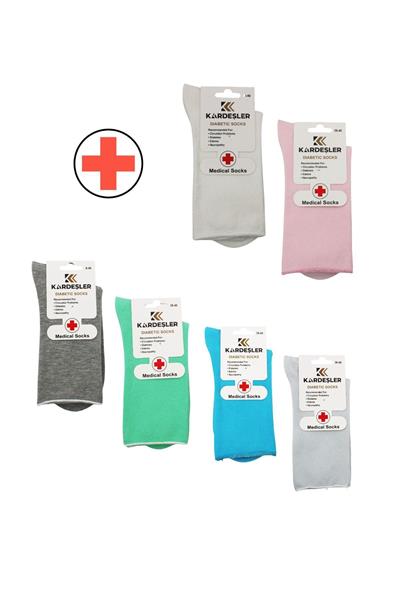 Kadın Çok Renkli Soket Diyabetik Şeker Çorabı Pamuklu Sıkmayan Çorap 6lı Paket