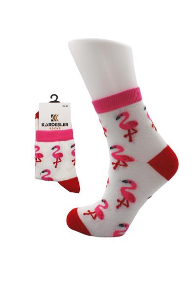 Kadın Çok Renkli Yarım Konç Flamingo Desenli Pamuklu Çorap 6lı Paket