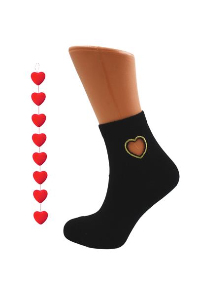 Kadın Çok Renkli Yarım Konç Pamuklu Çorap Kalp Desenli 4lü Paket