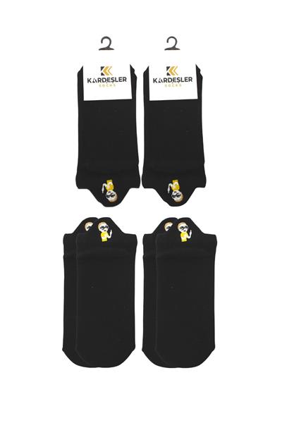 Kadın Desenli Nakışlı Pamuklu Patik Çorap 4lü Paket