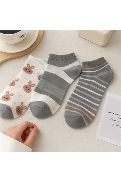 Kadın Desenli Patik Çorap 3lü Paket