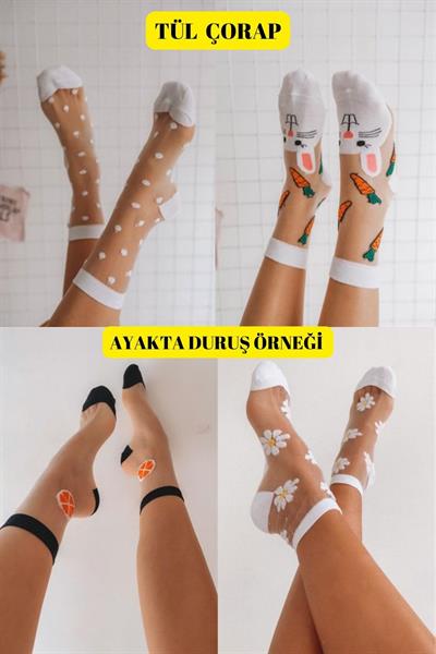 Kadın Desenli Tül Çorap
