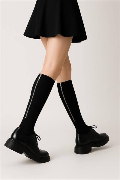 Kadın Fermuarlı Diz Altı Çorap