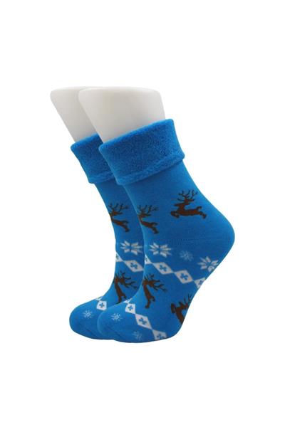 Kadın Kıvrık Havlu Soket Çorap 6 Renkli Paket Geyik Desenli