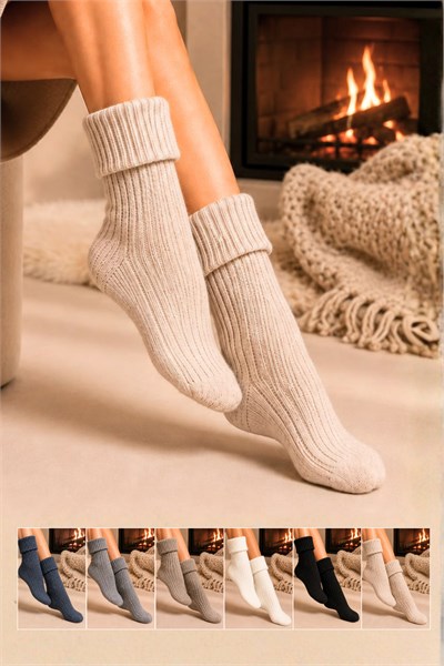 Kadın Kıvrık Lambswool Yün Yarım Konç Çorap 6lı Paket - 36 - 40