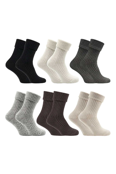 Kadın Kıvrık Lambswool Yün Yarım Konç Çorap 6lı Paket