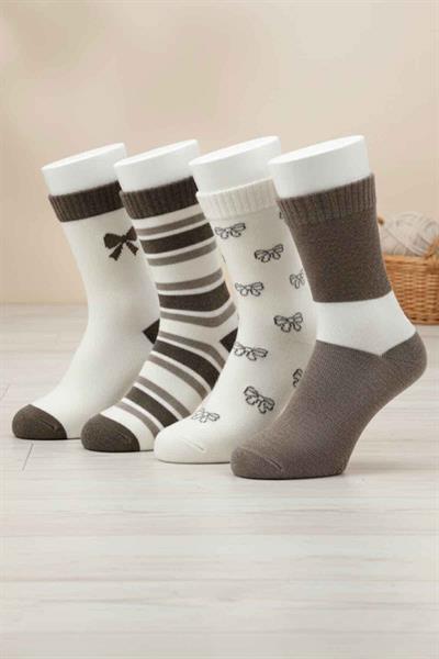 Kadın Lambswool Yün Kışlık Kalın Soket Çorap 4lü Paket