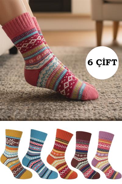 Kadın Lambswool Yün Kışlık Kalın Soket Çorap 6lı Paket