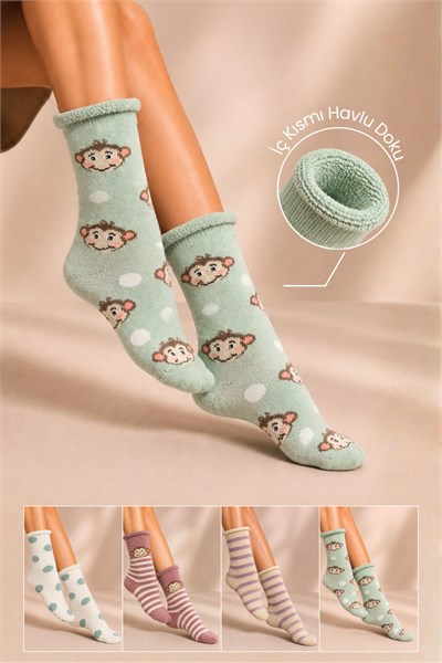 Kadın Lastiksiz Lambswool Kışlık Kalın Soket Çorap 4lu Paket - 36 - 40