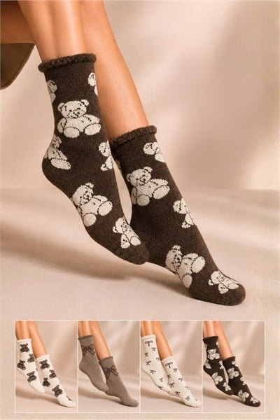 Kadın Lastiksiz Lambswool Kışlık Kalın Soket Çorap 4lu Paket - 36 - 40