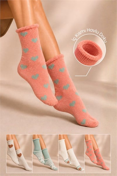 Kadın Lastiksiz Lambswool Kışlık Kalın Soket Çorap 4lu Paket - 36 - 40
