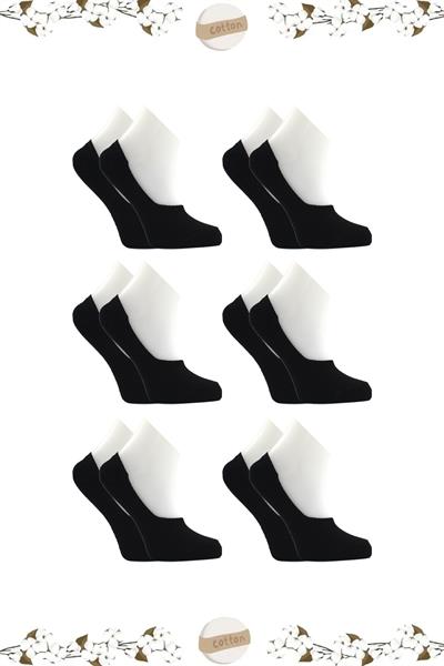 Kadın Pamuklu Dikişsiz Görünmez Kaydırmaz Topuk Silikonlu Babet Çorap Siyah 6lı Paket