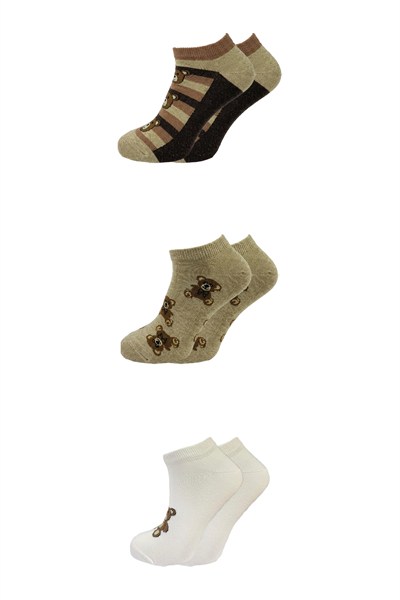 Kadın Pamuklu Patik Çorap Renkli 3lü Paket