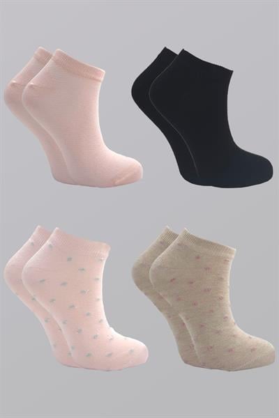 Kadın Pamuklu Patik Çorap Renkli 4lü Paket