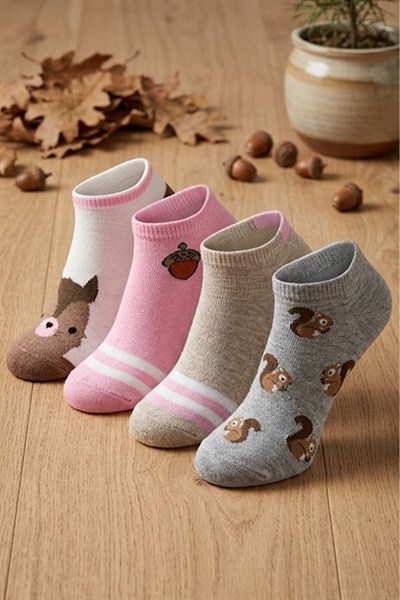 Kadın Pamuklu Patik Çorap Renkli 4lü Paket