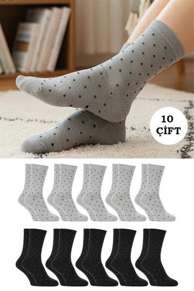 Kadın Pamuklu Soket Çorap Çok Renkli 10lu Paket