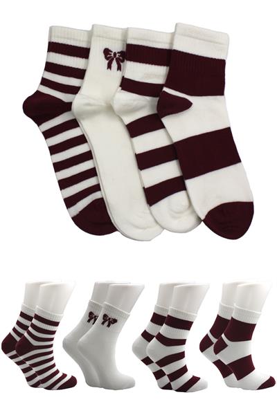 Kadın Pamuklu Yarım Konç Çorap Çember Desenli Çok Renkli 4lü Paket