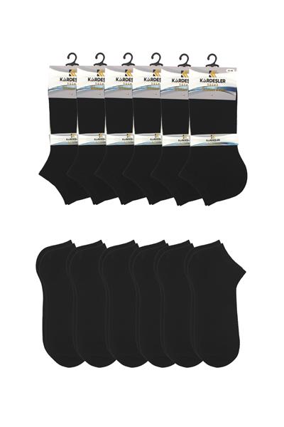 Kadın Patik Siyah Pamuklu Çorap 6lı Paket Pirinç Örgü