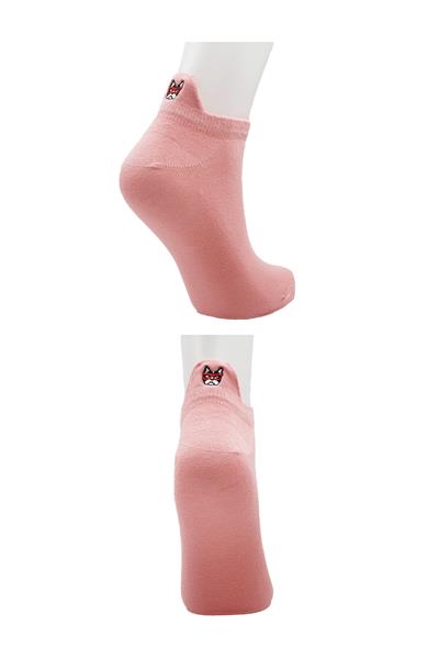 Kadın Pembe Renkli Nakışlı Pamuklu Patik Çorap 4lü Paket
